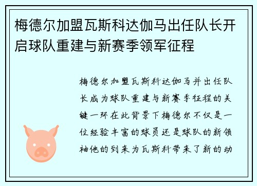 梅德尔加盟瓦斯科达伽马出任队长开启球队重建与新赛季领军征程 梅德尔加盟瓦斯科达伽马出任队长开启球队重建与新赛季领军征程