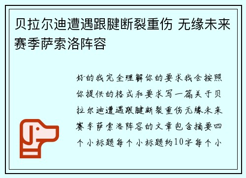 贝拉尔迪遭遇跟腱断裂重伤 无缘未来赛季萨索洛阵容